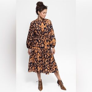 Ulla Johnson Ambre Dress Midnight Floral Navy Orange Size 4 Great Cond.